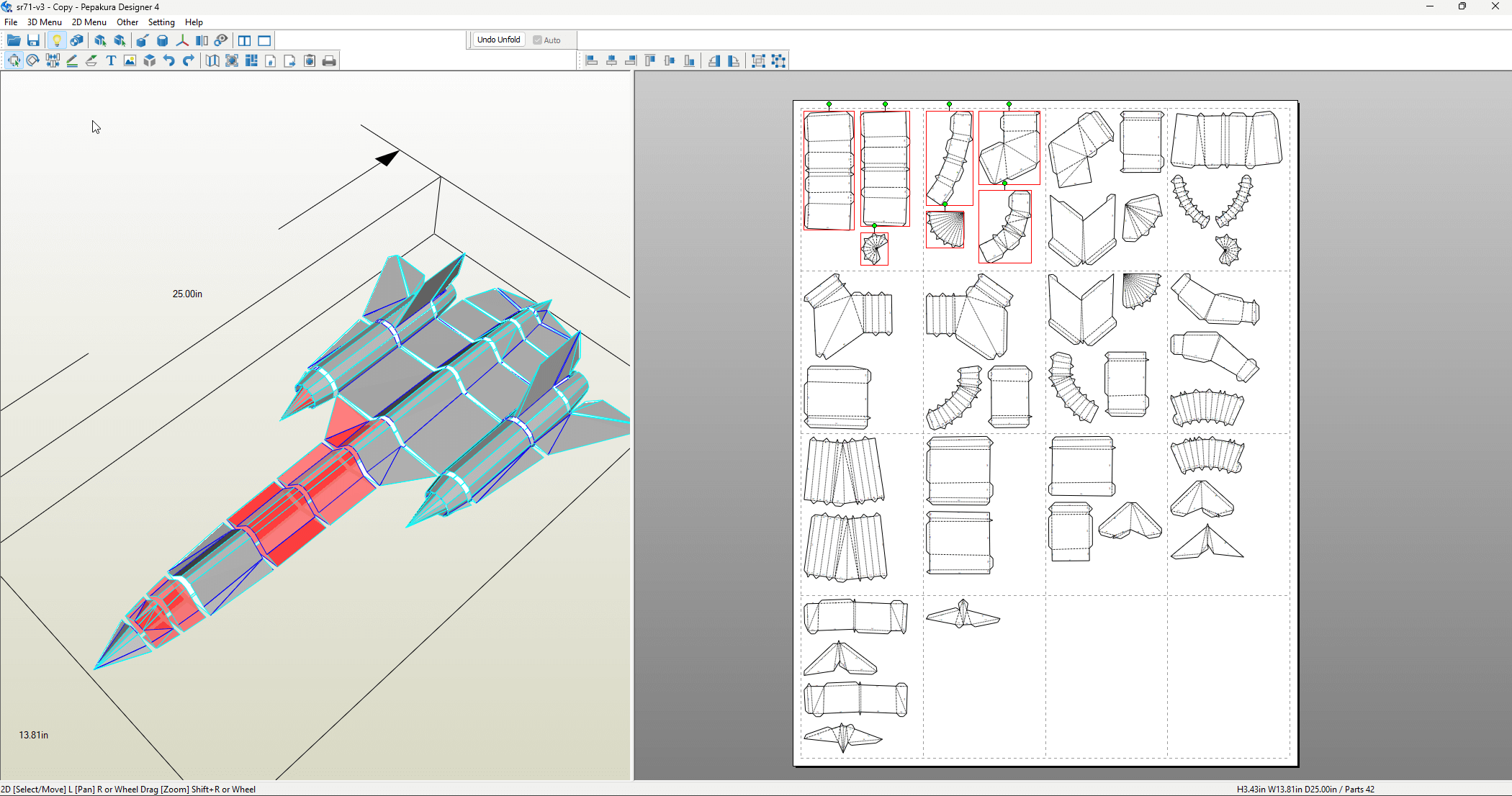 Auto arrangement of parts by Pepakura