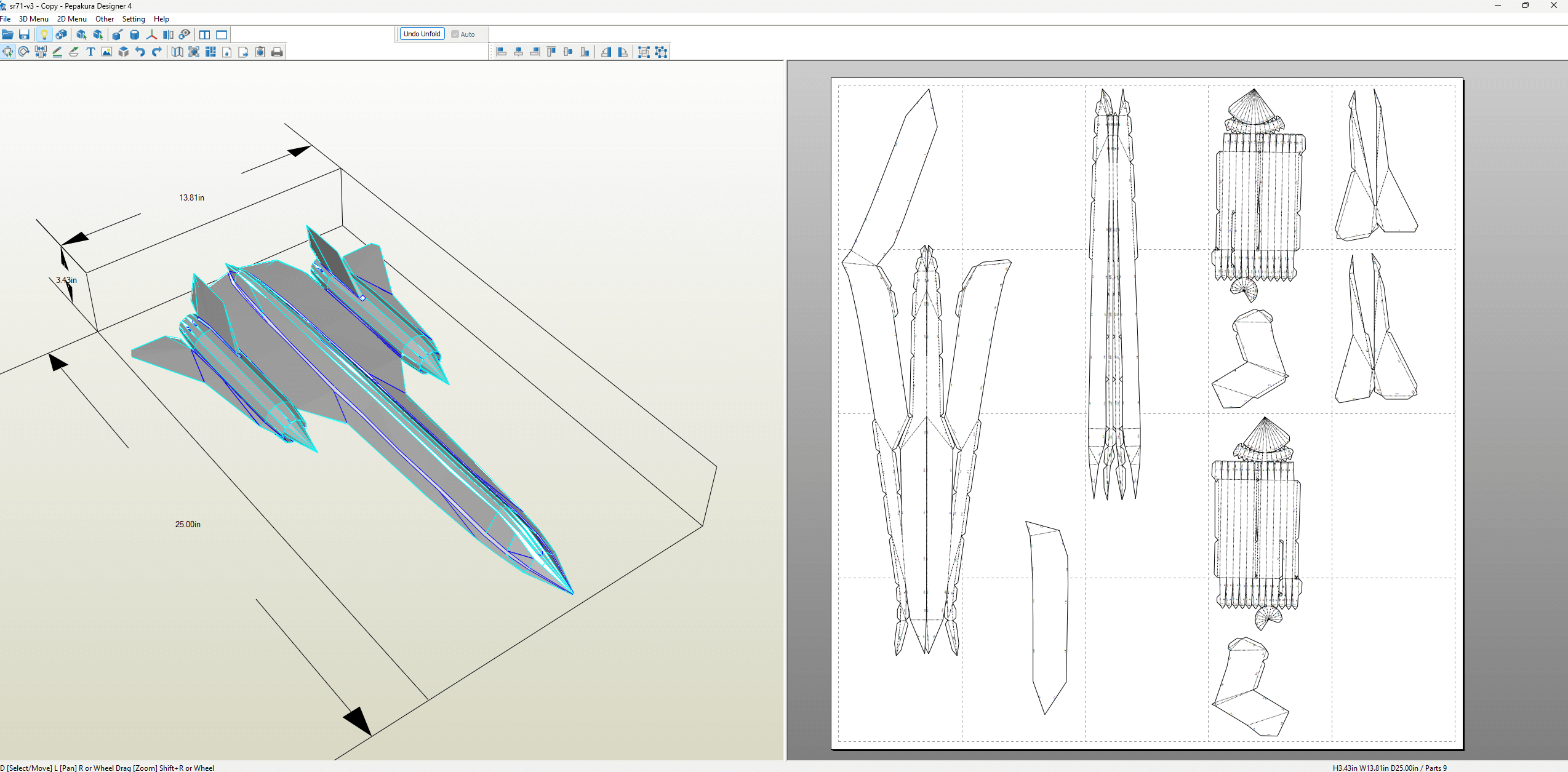 Pepakura default unfolding produces complex parts