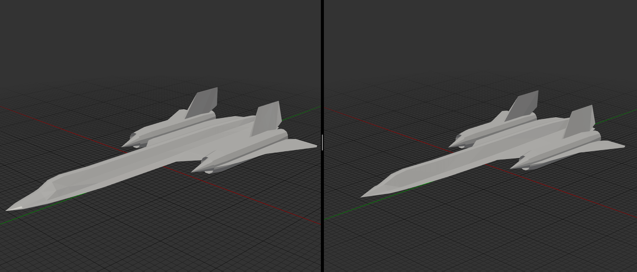 First mesh iteration (left) vs. latest mesh iteration (right).